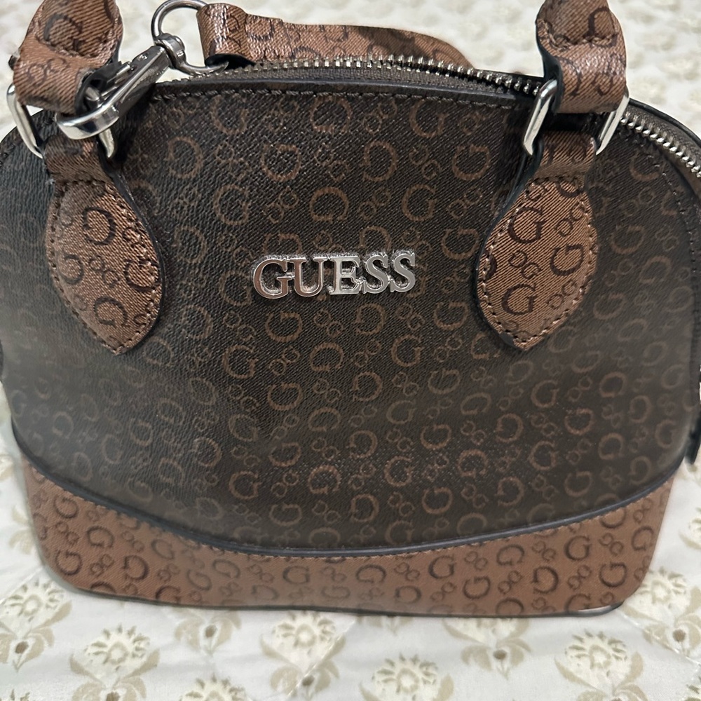 Guess Brown Mini Bag with Logo Pattern